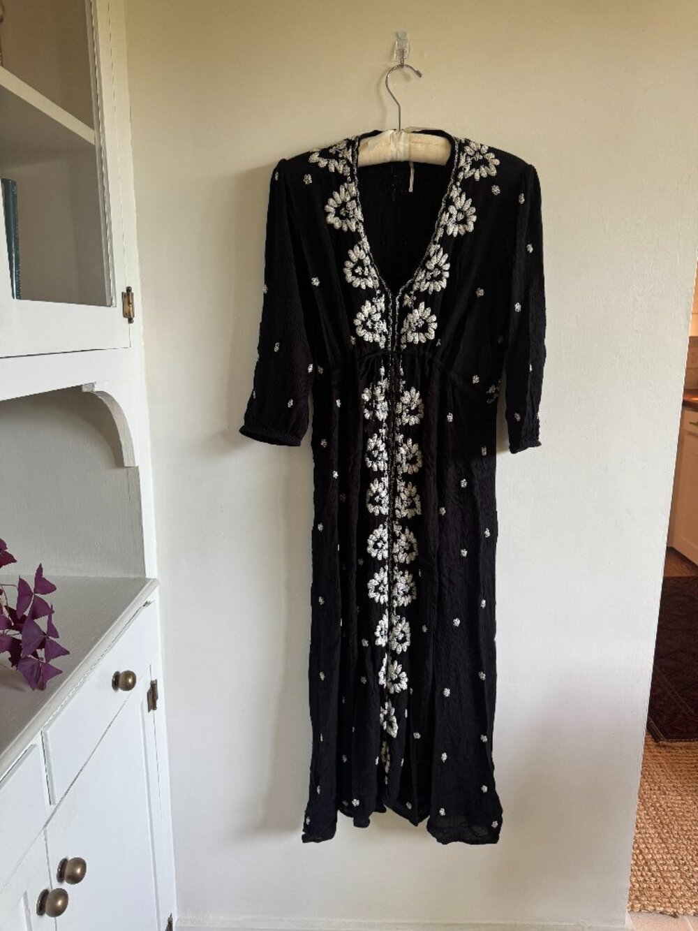 Free People Black Embroidered Fable Midi Dress Large L